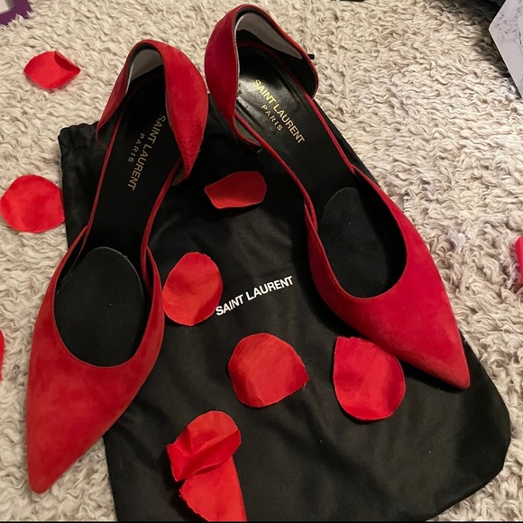 Authentic Saint Laurent Paris red D’orsay suede pumps with dust bag. - Picture 10 of 10